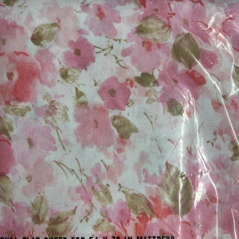 Vintage‎ Cannon Royal Family Full Flat Sheet Pink Floral Featherlite 54 x 76